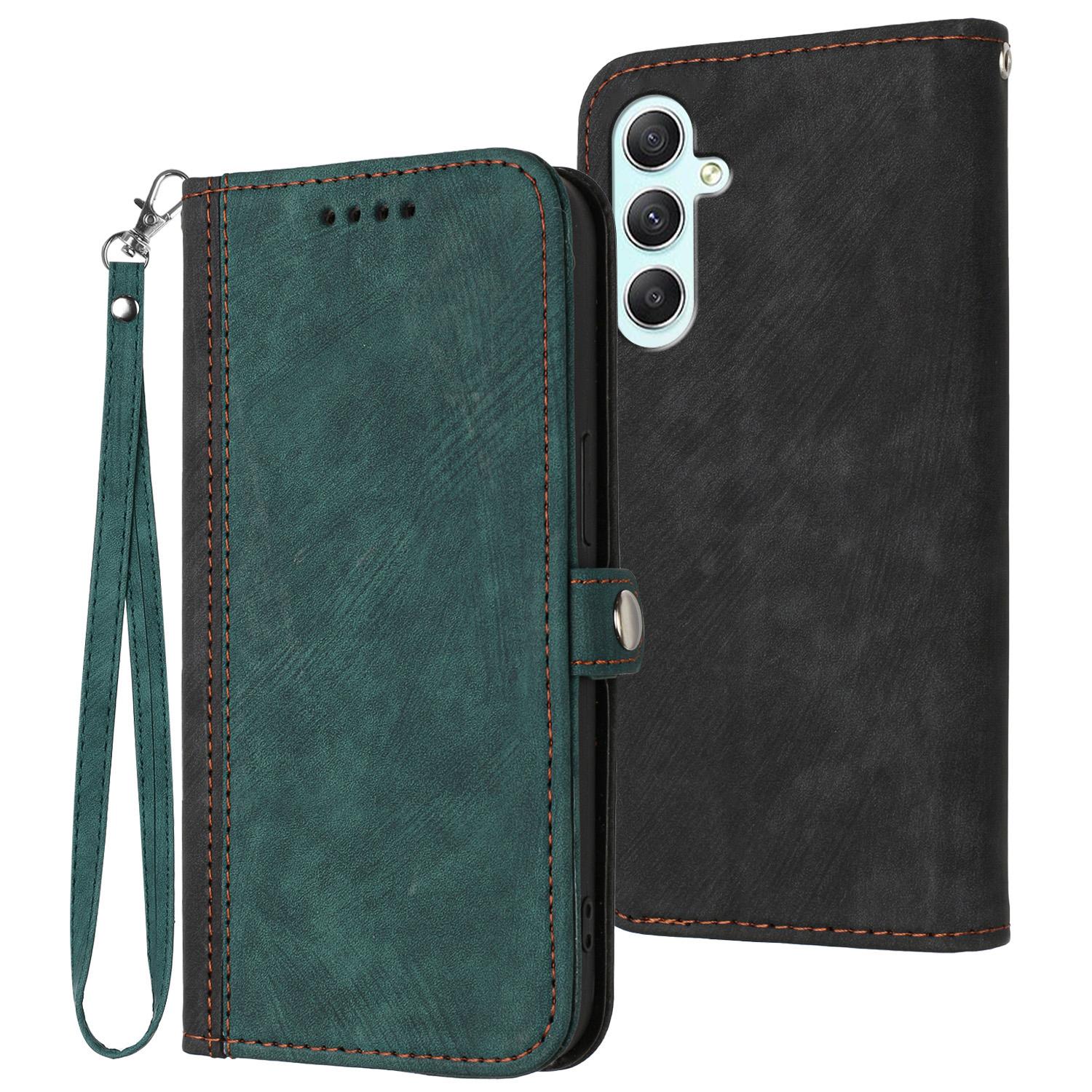 

YX0020 For Samsung Galaxy A35 5G Leather Pouch Phone Case Side Magnetic Button Blackish Green