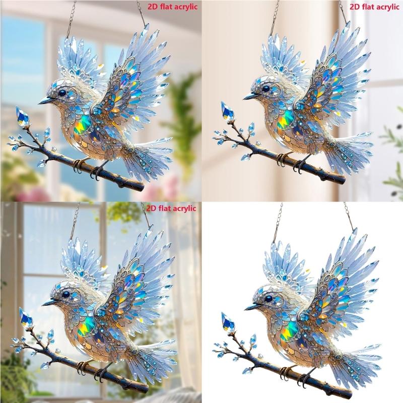 Stained Acrylic Window Hanging Birds,Bluebirds Suncatchers for Window Hanging Hummingbird Gift Bird Decors for Garden