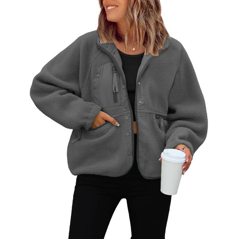 Button Down Fleece Jacket Women's Winter Warm Coat Casual Outwear Jacket Pockets Streetwear Outwear