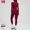 Nude yoga set, zipper tight fitness suit, outdoor running sports set for women