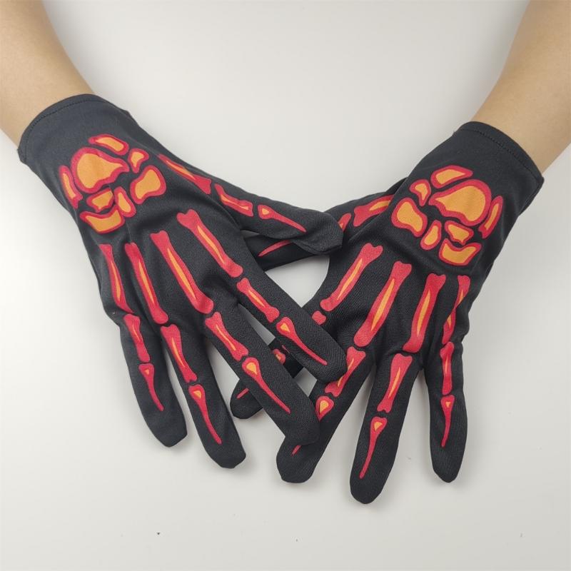 Punk Skeleton Gloves Halloween Party Accessory Breathable Fabric Suitable for Gothic Costume Cosplay