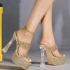 2025 Europe and America 15cm high-heeled sandals luxury crystal sequins sexy hollow cool slippers high heels LFD-3640-A2