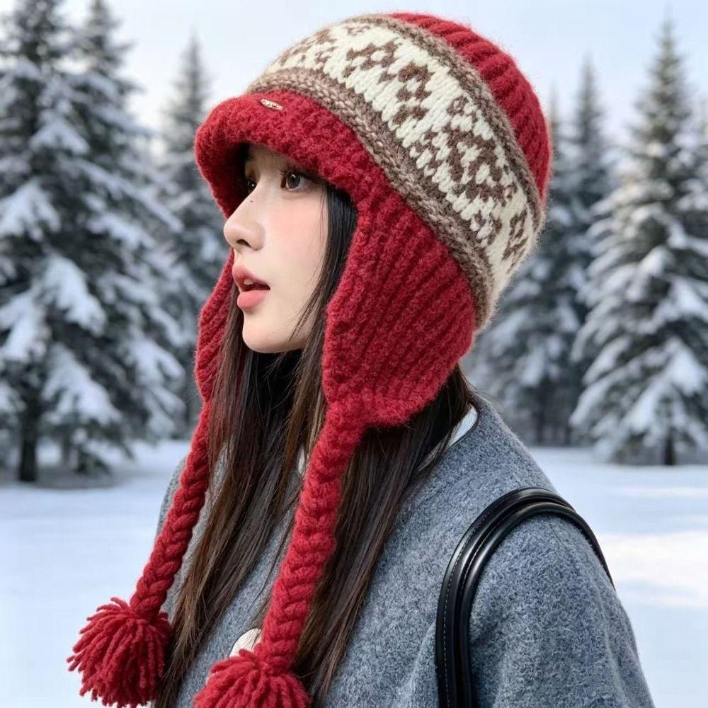 Korean Style Fair Isle Earflap Hat Woolen Ear Cap Cute Jacquard Knitted Hat Girls
