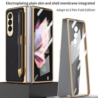 Z uchwytem na długopis S Pen do Samsung Galaxy Z Fold 3 5g Etui Folia ochronna Zintegrowana galwanizacja Gładka skóra Gniazdo na długopis Z Fold3