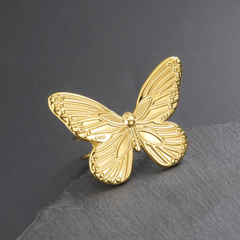 Stainless Steel Adjustable Butterfly Women'S Ring Gold Plated Finger Rings Trendy Jewelry Birthday Gift