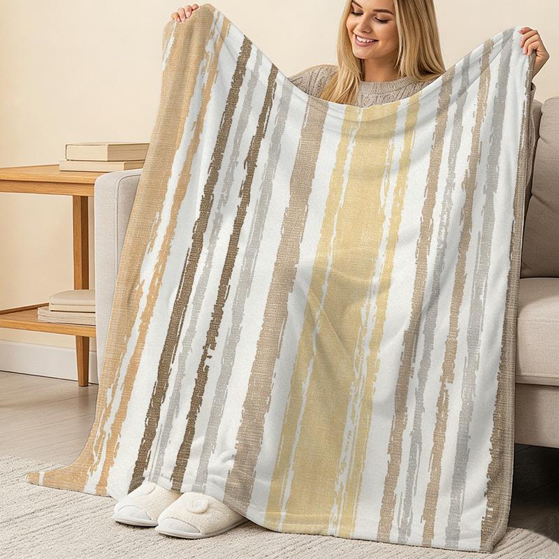 Soft Flannel Striped Blanket Breathable Cozy Throw, Lightweight for Year-Round Use, Suitable for Home, Bedroom, Sofa, Office, Christmas & Halloween