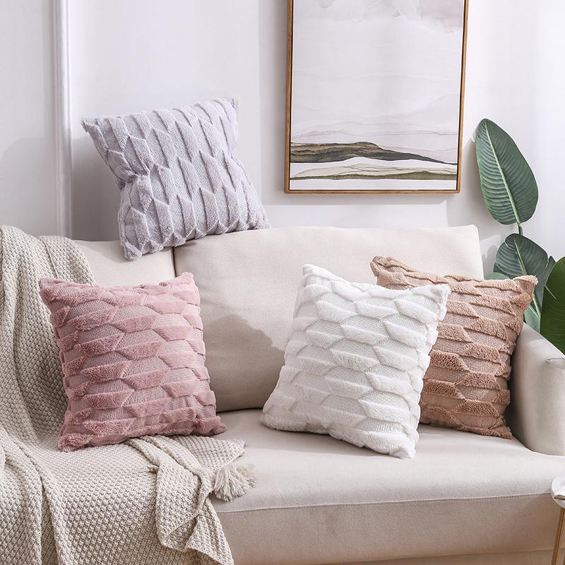 Simple Gray Soft Pillow Cover 45X45 Solid Color Geometric Pattern Pillowcase Decorative Pillows for Sofa Cushion Covers