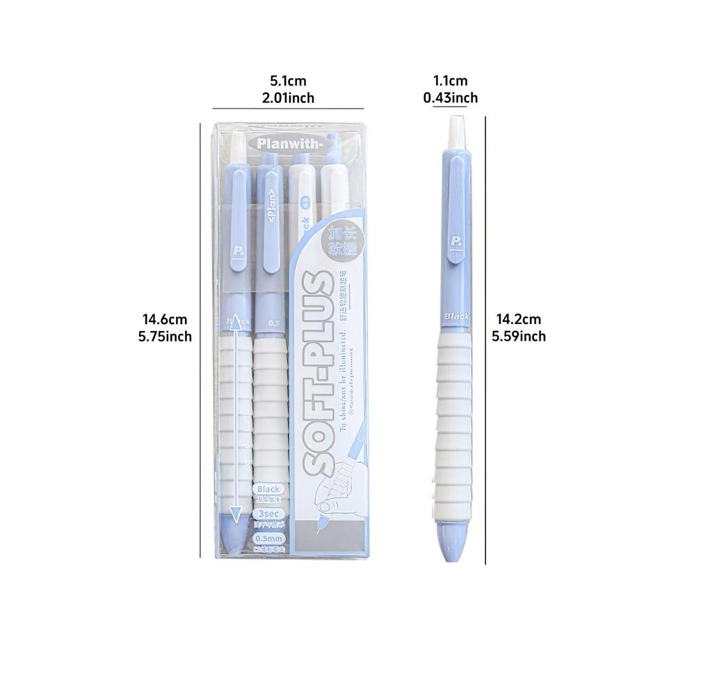 Sada 4ks gelových per Soft-plus Easy Grip 3s rychleschnoucí černo-červený barevný inkoust 0,5 mm kuličkové pero pro psaní