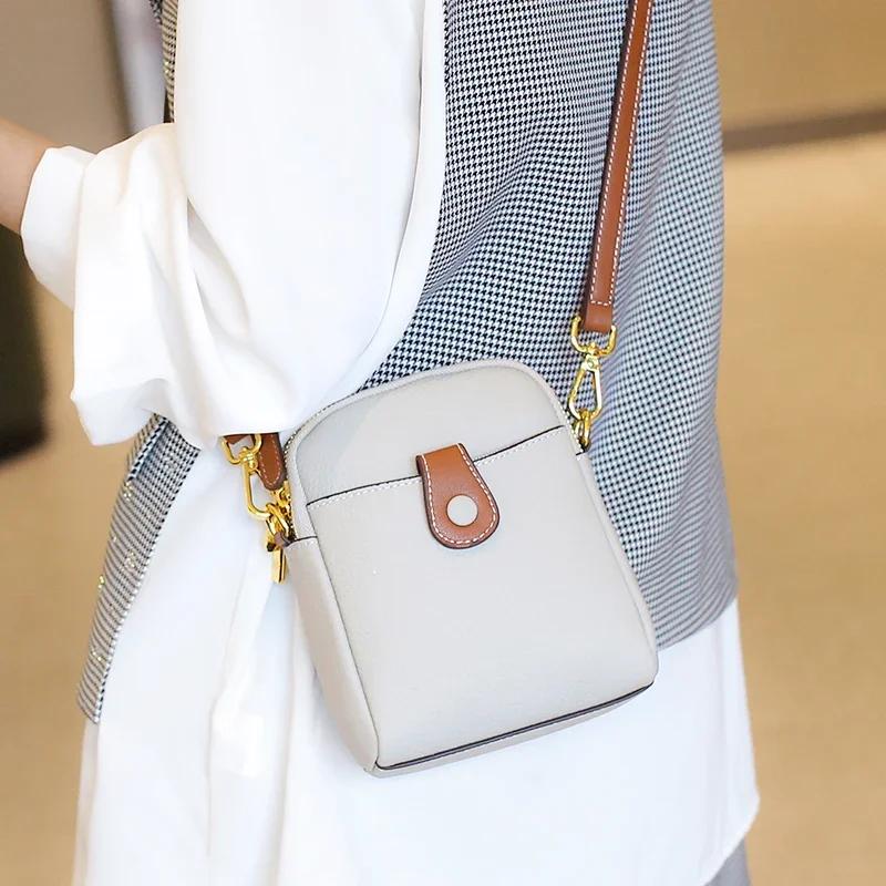 Genuine Cowhide Leather Mini Crossbody Phe Bag for Women Small Shoulder Bag with Gold Hardware Designer Luxury Messenger Bags