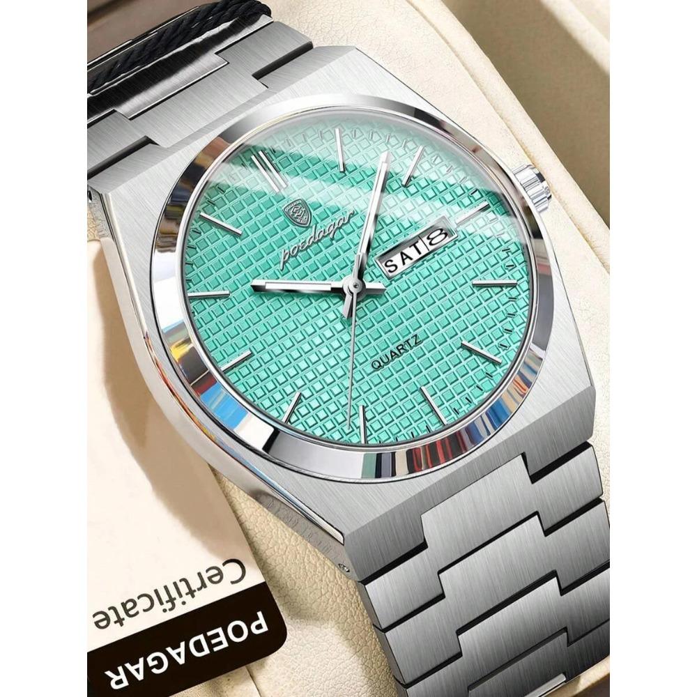 POEDAGAR Orologi da Uomo al Quarzo di Lusso Data Giorno Uomo Acciaio Inossidabile Impermeabile Luminoso Moda Orologio da Polso+Scatola