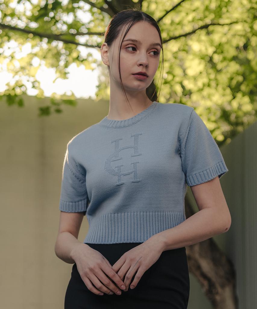 HARDCORE HAPPINESS Moonlight Logo Round Neck Knit_Sky Blue