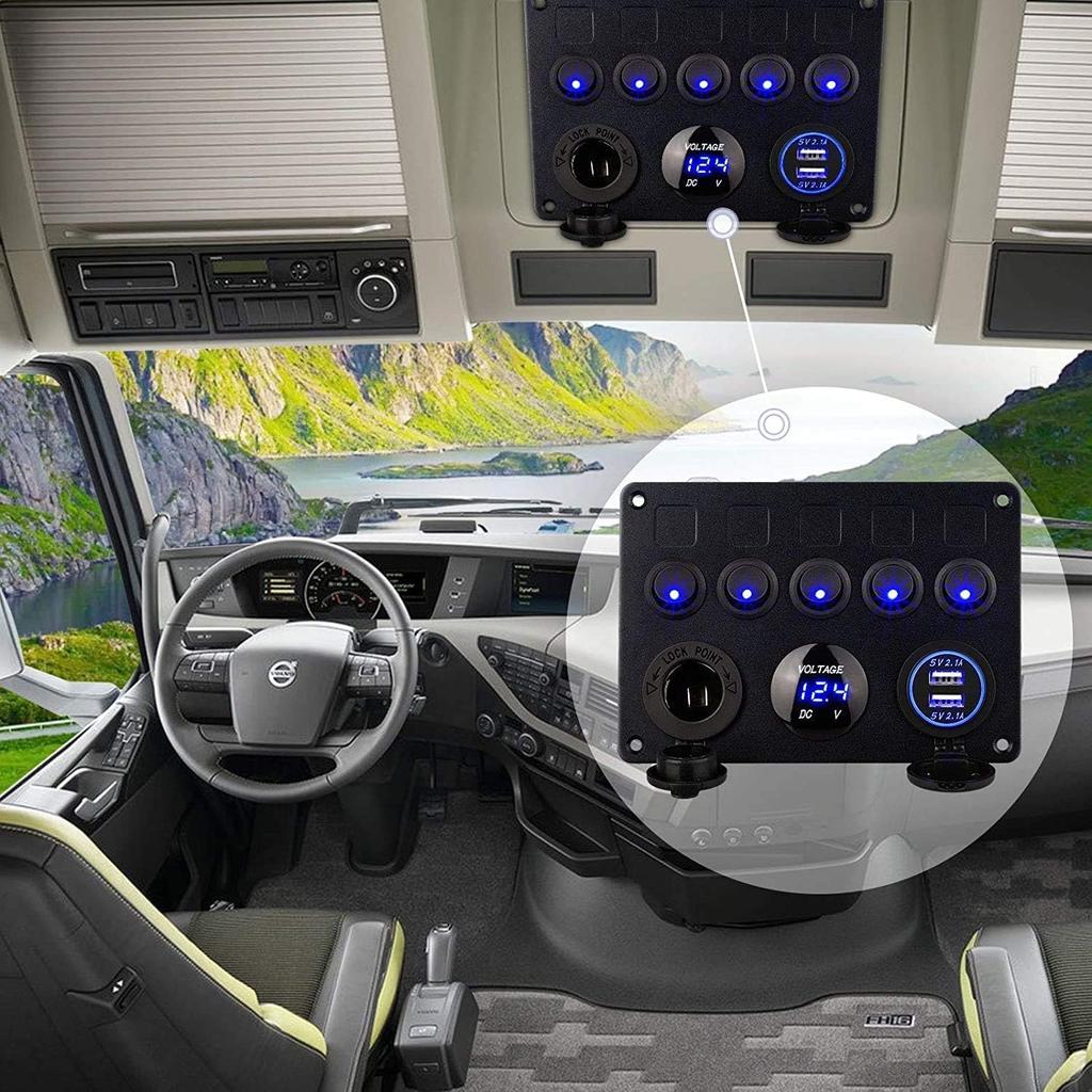 Panel przełączników Willthinleye, Gniazdo zapalniczki samochodowej, Podwójne gniazdo USB, Woltomierz LED, Panel kołyskowy, DC