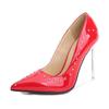 fashion Glossy Patent Leather Rivets Slim Heels Ultra-high Heels Shallow Mouthed Pointed Sexy Nightclub Oversized Women's Singles Shoes