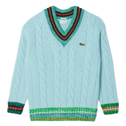 Lacoste Mens Cable Knit V Neck Sweatshirt