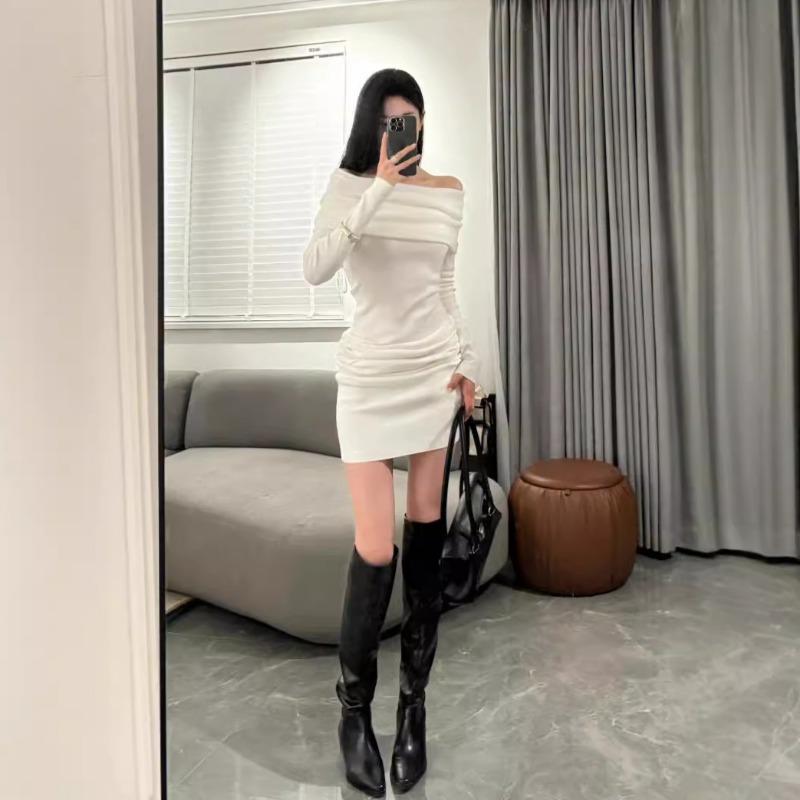 Niche Design Pure Desire Style Sexy One-word Shoulder Slim Fit Hip Temperament Long Skirt Off-the-shoulder Bottoming Knitted Dress