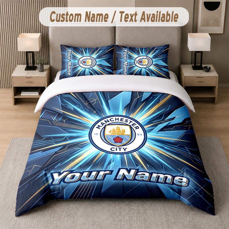 Manchester City Design Bedding Set Custom Text 1 Duvet Cover & 2 Pillow Cases