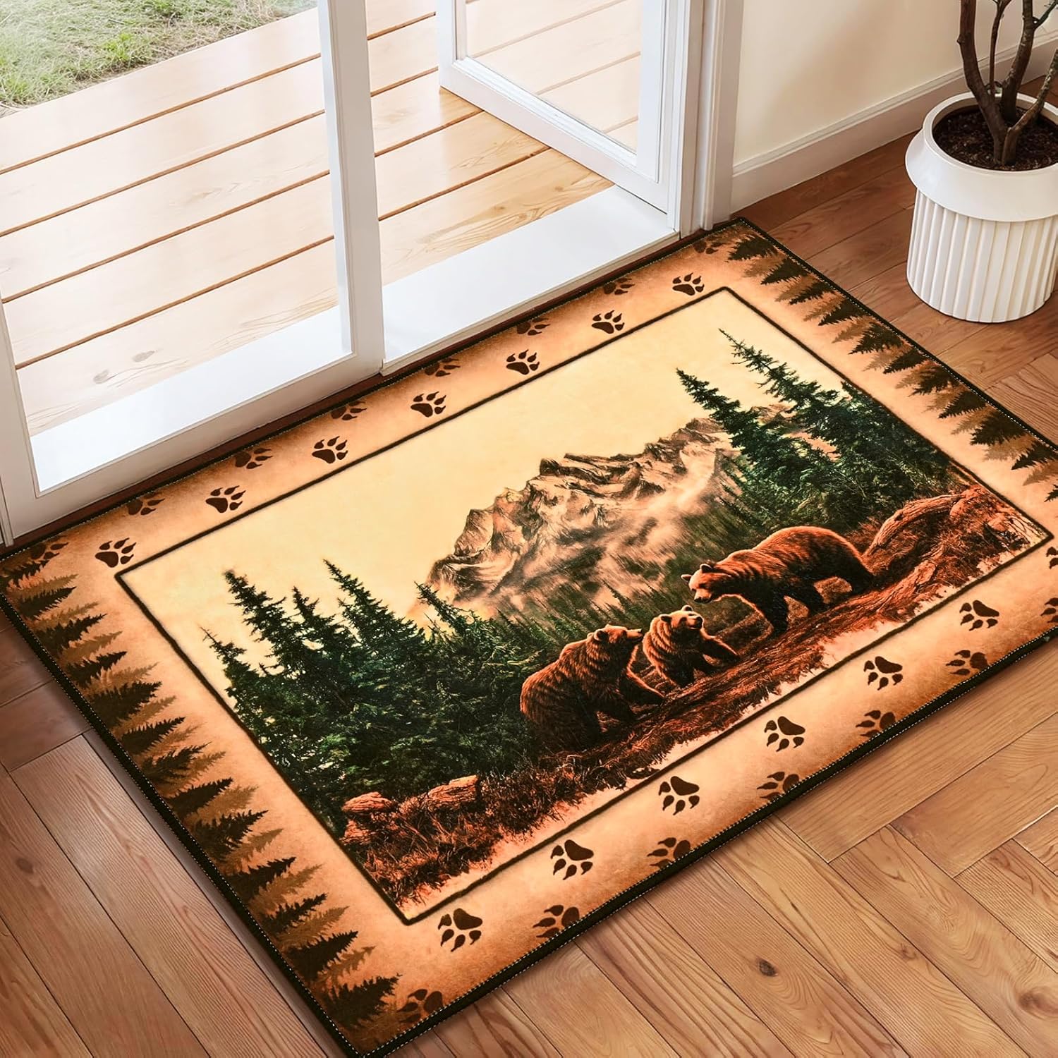 

FRAMICS Farmhouse Area Rug 2x3, Rustic Cabin Lodge Deer Moose Bear Washable Rugs Non Slip, Country Wildlife Area Rug for Kitchen 40x60cm