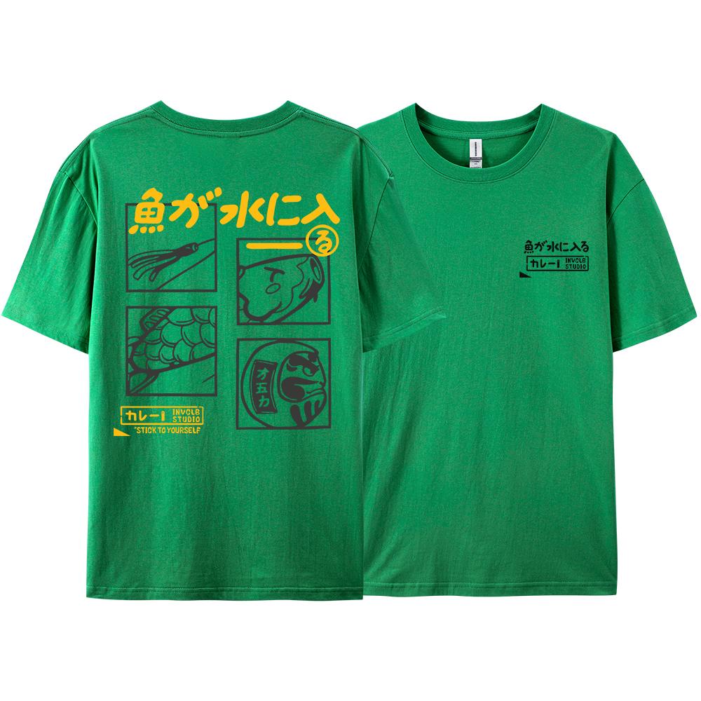 Japansk Retro Mode Fisk T-shirt Herr Dam Kortärmad Oversized Lös Bf Stil Par Student Halvärmad Rolig Topp T-shirts
