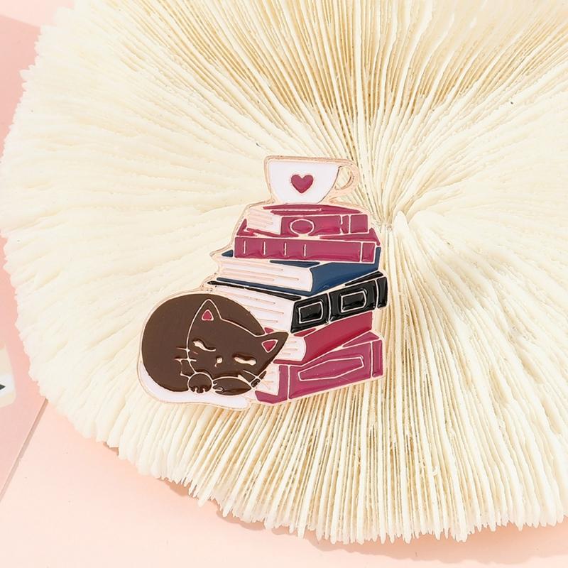 Halloween Cartoon Cat Book Styling Brooch Children Day Gift Cute Alloy Animal Paint Badge Funny Backpack Accessories