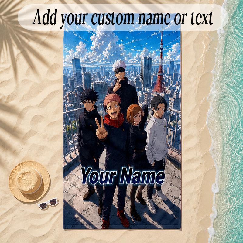 Beach TowelJujutsu Kaisen Custom Name Text Personalized Soft Towel for Beach Pool Indoor Home Decor Gift