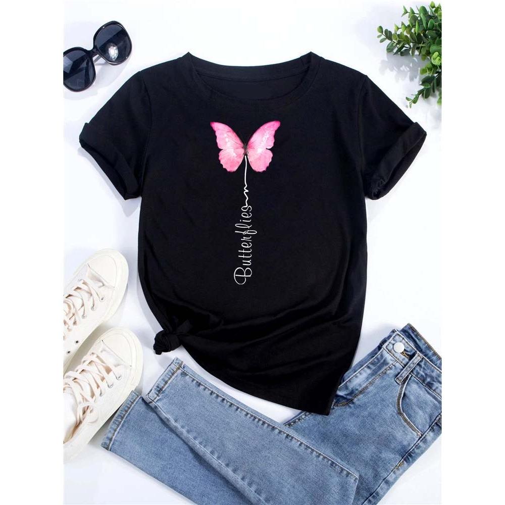 T-shirt Summer Graphic Maycaur Dandelion Print T-shirt Women s T-shirt Round Neck Harajuku Women s Streetwear Top M