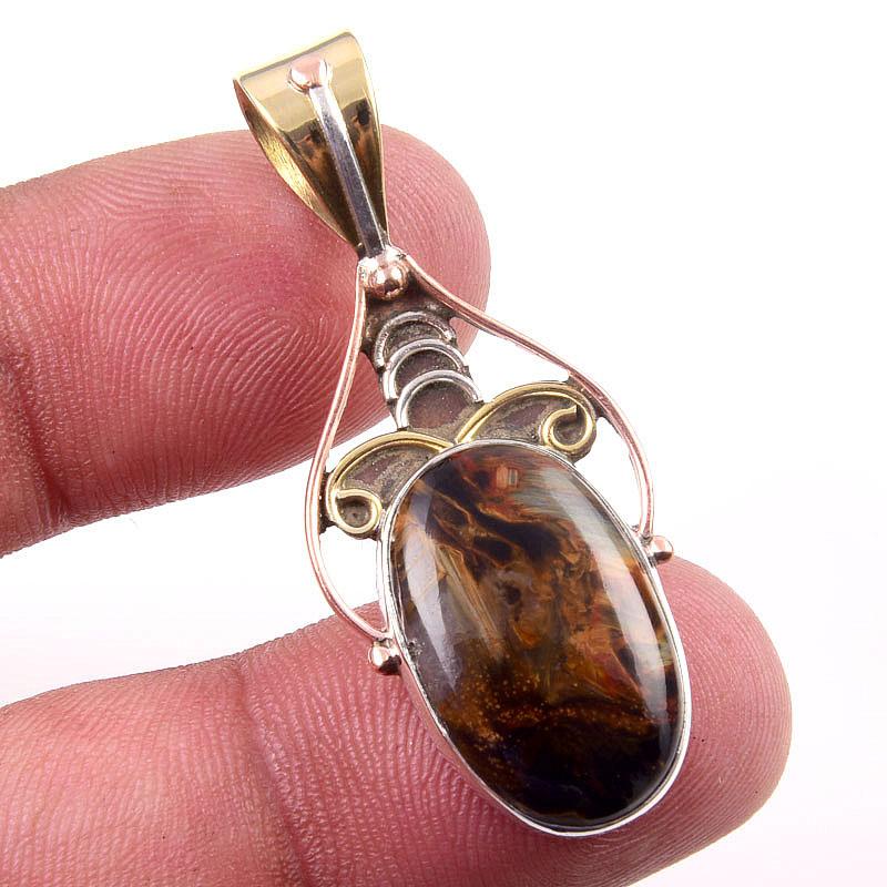 

Natural Pietersite Gemstone 925 Solid Sterling Silver TwoTone Pendant 1.75 N8r39