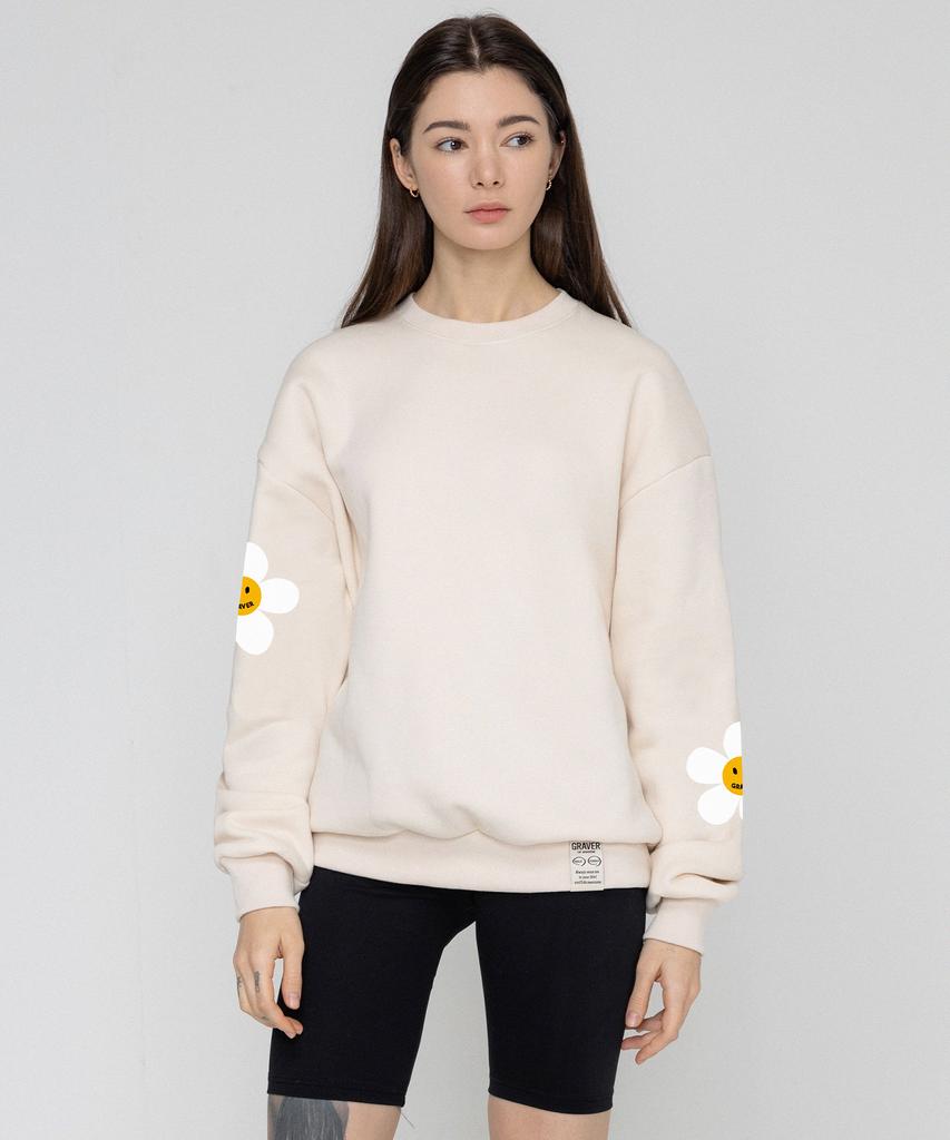 GRAVER [Unisex] Multi Flower Dot Smile Sweatshirt_Cream