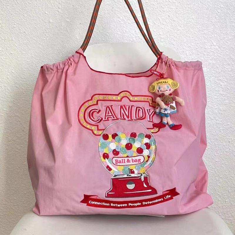 Catena a palline ricamo di nicchia borsa della spesa ecologica nylon moda impermeabile grande capacità borsa a tracolla