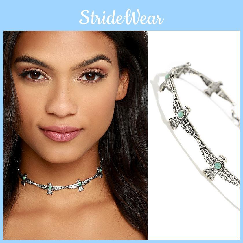 Collar Alloy Vintage With Bird Design Artificial Turquoise Decor For Women Gift