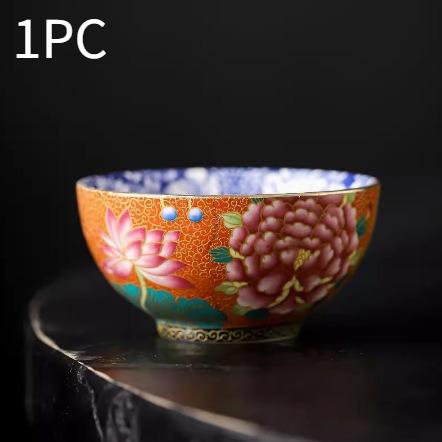 Vintage Enamel Color Blue White Porcelain Tea Cup Floral Pattern Chinese Ceramic Tea Set Cup for Drinking Gift Collection