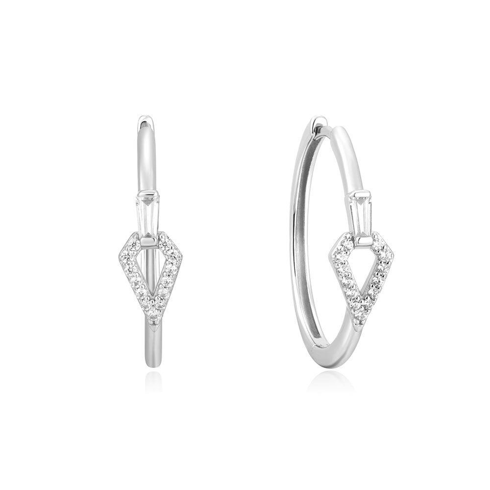 [Worn by BVG Girl Minyoung] Geometric 925 Silver Hoop Ring Earrings E059-17H