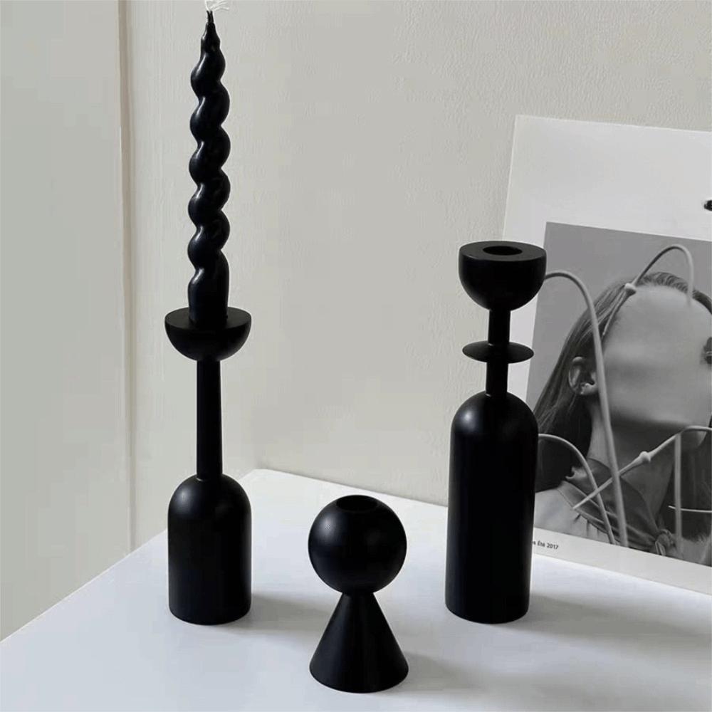 3Pcs/Set Vintage Candlestick Ornament Minimalist Candelabra Wooden Candle Holder  Living Room