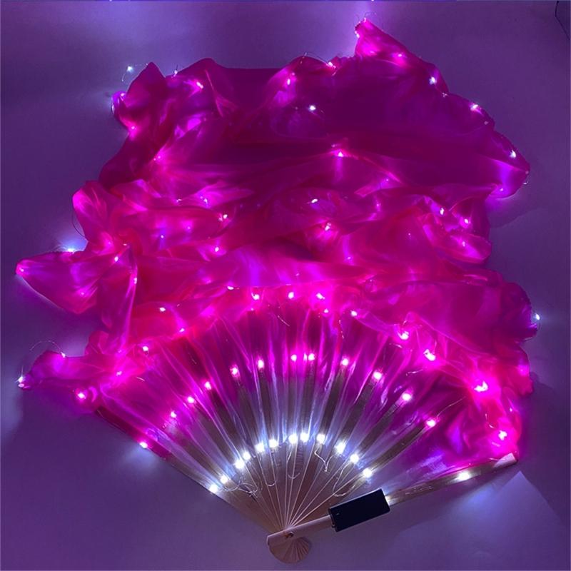 Handgefertigter Holz-LED-Tanzfächer Rechte Hand Design Beleuchteter Langer Seidenfächer für Tänzer und Darsteller