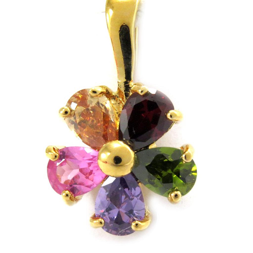 Les Trésors De Lily [G7639] - Tutti Frutti 'Crystal Flower' Gold Plated Pendant