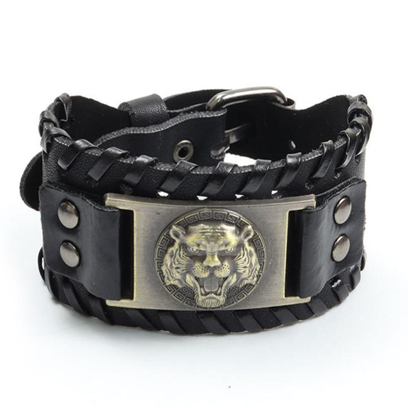 HNSP Wolf Rune Wrap Viking Leather Bracelet For Men Vintage Wide Bracelet Male  Accessory