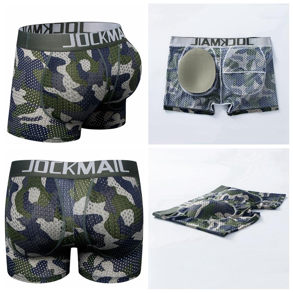 Boxer JOCKMAIL Removable Padded Fake Butt Enhancement Men's Underwear Camouflage Print Mesh Trunks Fashion Low Rise Sports Pad Shorts