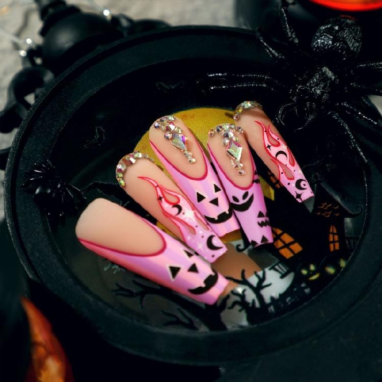 Halloween Press on Nails Coffin Fake Nails Press on Nails with Jelly Glues