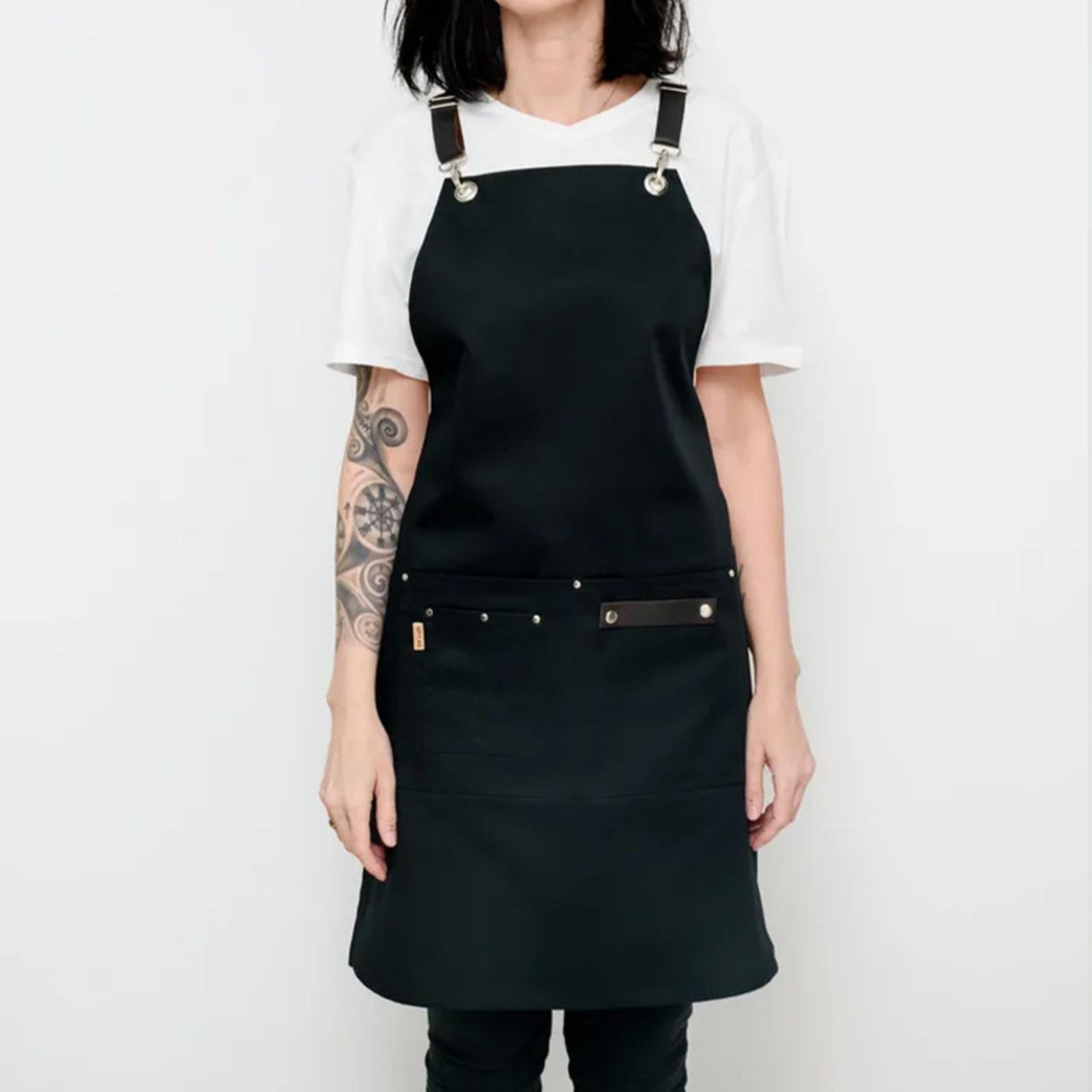 

Водонепроницаемый холщовый фартук для дома, кухни, ресторана, магазина молочного чая, с перекрещенной спиной, корейский стиль, модная рабочая одежда One Size чёрный