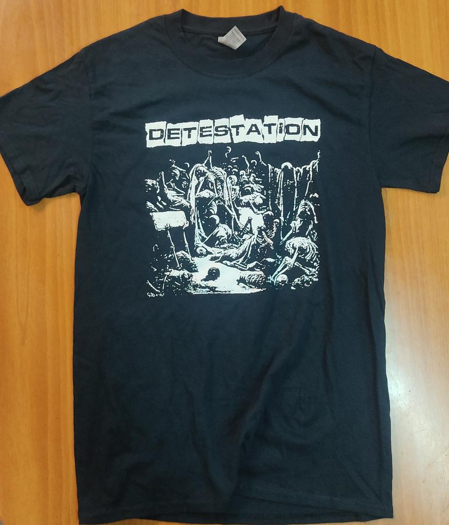 New Detestation Crust Punk Band Black T-shirt with Hand Pulled Silkscreen Print