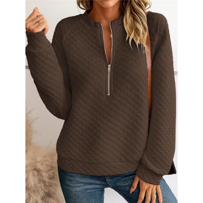 Women's Quilted Half Zip Long Sleeve Sweatshirt Casual Stand Collar Pullover