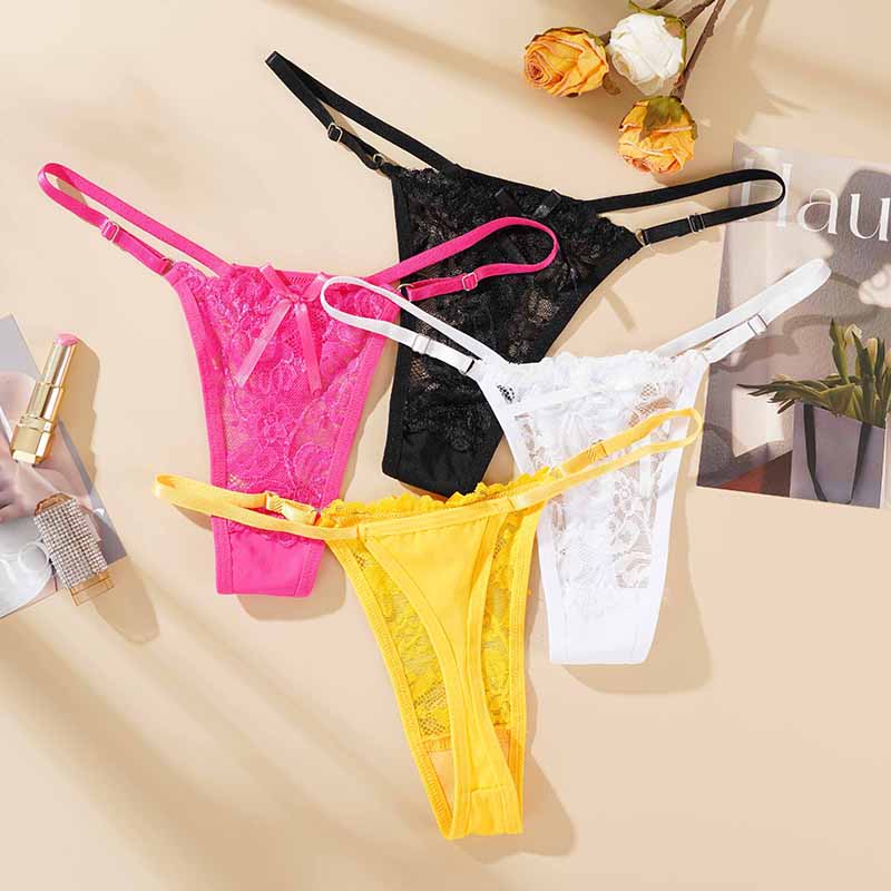 Sexy Lace Underwear For Women Low Rise Adjustable Thongs Transparent G-String Female Breathable Underpants Lingerie