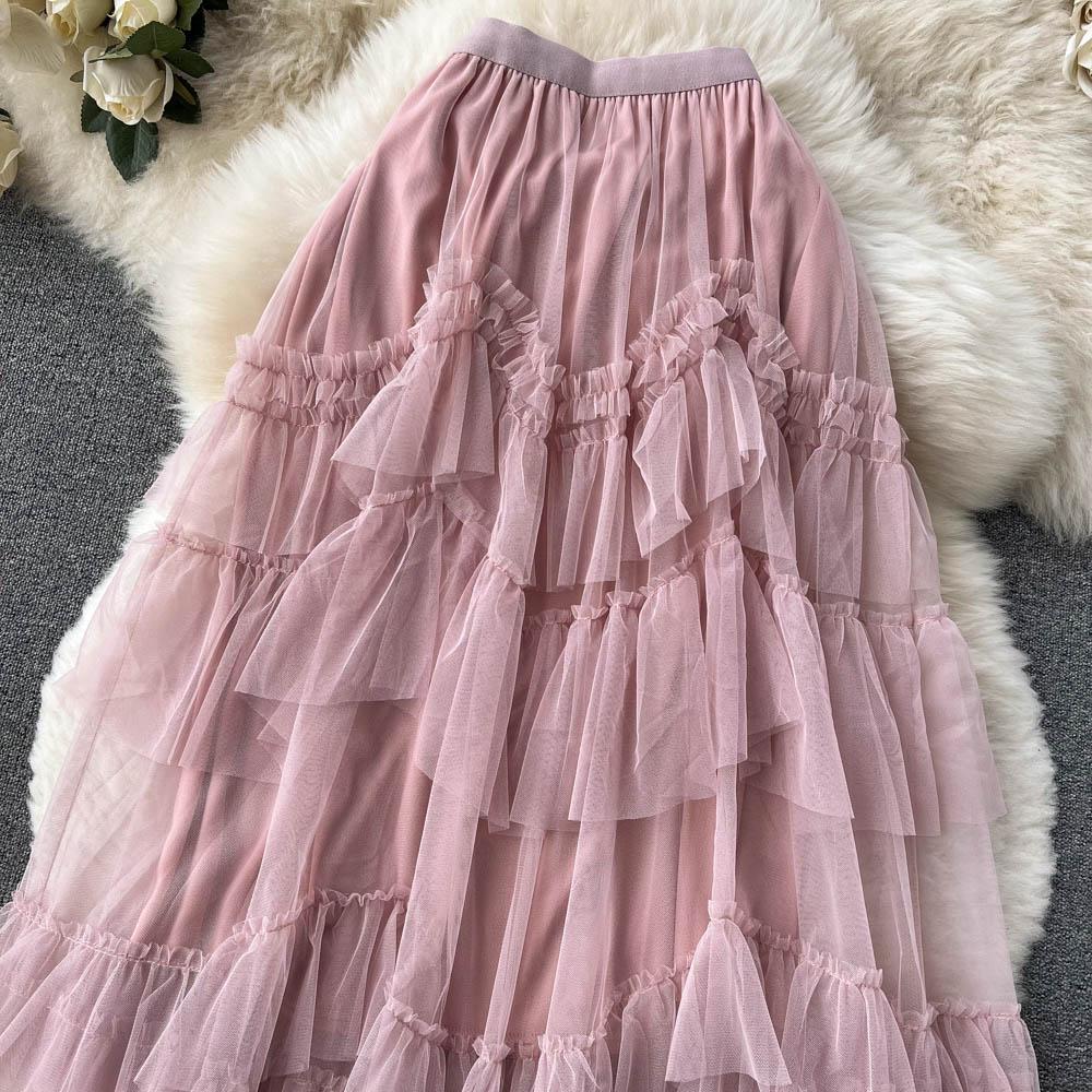 Frühlings- und Sommer-Netzrock ist dünn und vielseitig Plissee-Rock A-Linien-Rock Kuchenrock Ins Feenrock Mode