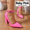 Aphixta 3.94/2.76Inch Super High Square Heels Pumps Women 2cm Belt Buckle Metal Buckle Strap Shoes Pointed Toe Big Size 35-53