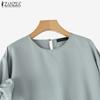 ZANZEA Women Fashion Round Neck Lantern Short Sleeve Tied Blouses