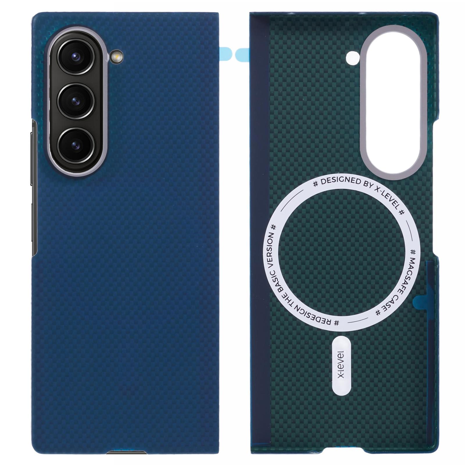 

X-LEVEL For Samsung Galaxy Z Fold6 5G Magnetic Case Carbon Nanofibers Phone Cover with Metal Lens Frrame Blue
