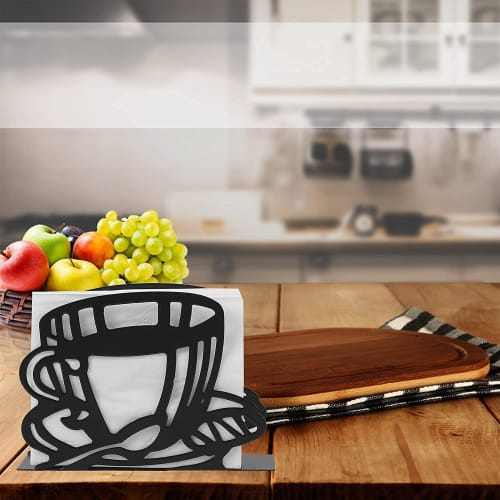Napkin Holder, Coffee Cup Design Metal Freestanding Tissue Dispenser Organizer Iron Tabletop Paper Napkin Holder Stand for Home Kitchen, Restaurant, P