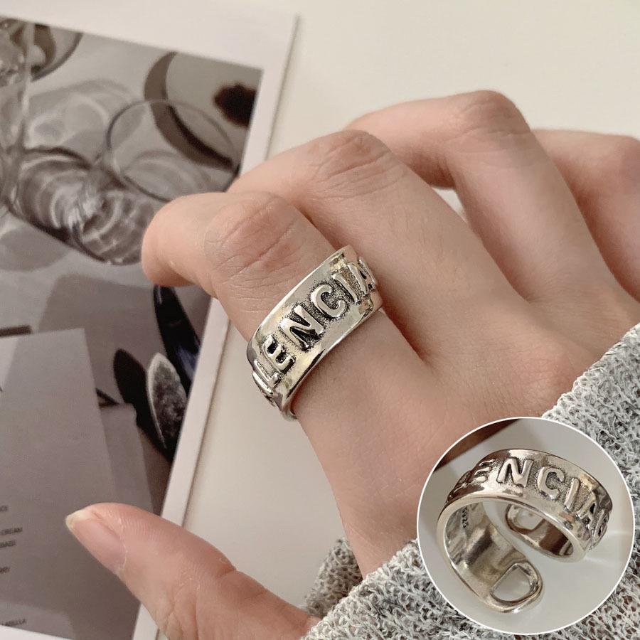 Korean Retro Geometric 925 Silver Plated Open Ring for Women