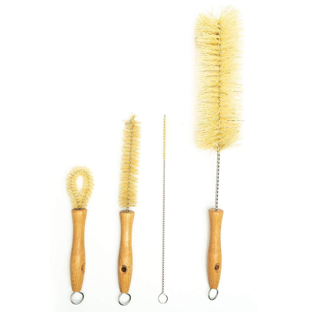 Gaia Guy Cleaning Brush Set Sisal Brush Wooden for Cleaning Narrow Neck Kettles Includes Lid Long Straw Brush (Plastic Free) + Handle) Bottles,