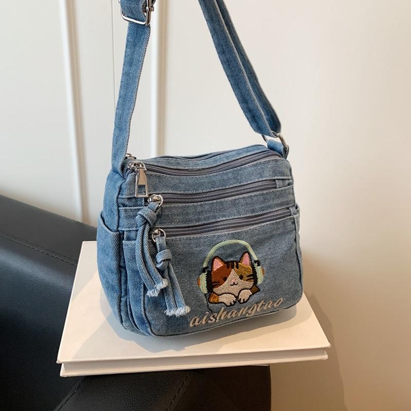 Kätzchen Bestickt Handy Tasche Jeans Tasche Damen Schulter Crossbody Tasche