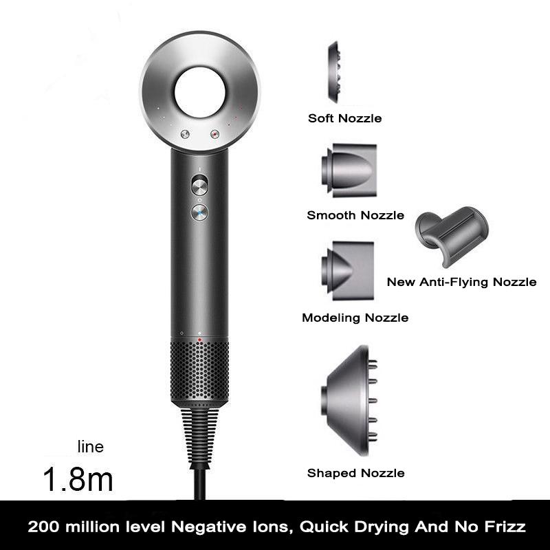 

Фен для волос без листьев, Negative Lon, уход за волосами, профессиональный, быстросохнущий, 220 В, домашний мощный фен, электрический фен с постоянным анионом Five Mouths серый